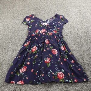 Denim Supply Ralph Lauren Dress Womens S Blue Floral V Neck Short Sleeve Preppy